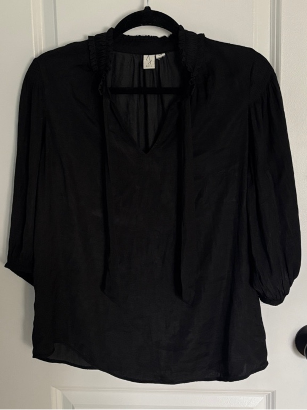 Joie Black Tie-Neck Peasant Blouse